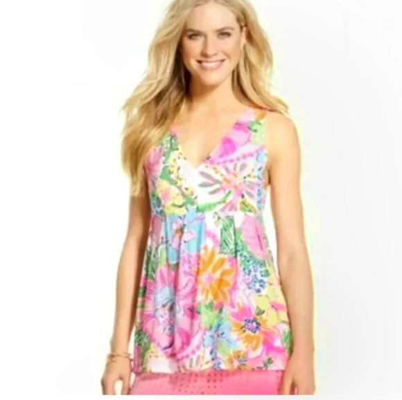 Lilly Pulitzer for Target Nosey Posey Babydoll V Neck Tank Top Soft Girl - Picture 1 of 7